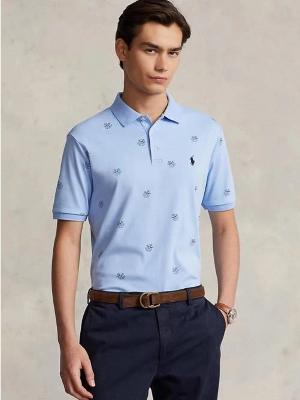Polo Ralph Lauren Classic Fit Polo Shirt XXL Blue Allover Print Pony Golf Cotton